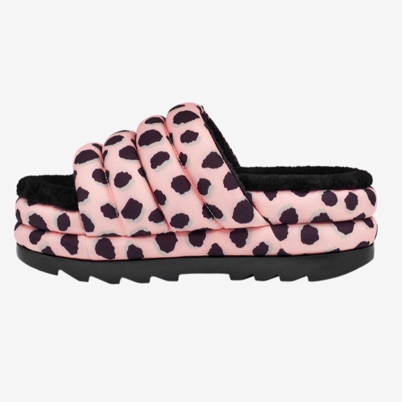 NWT UGG PINK LEOPARD PUFF SLIDES - Picture 2 of 5